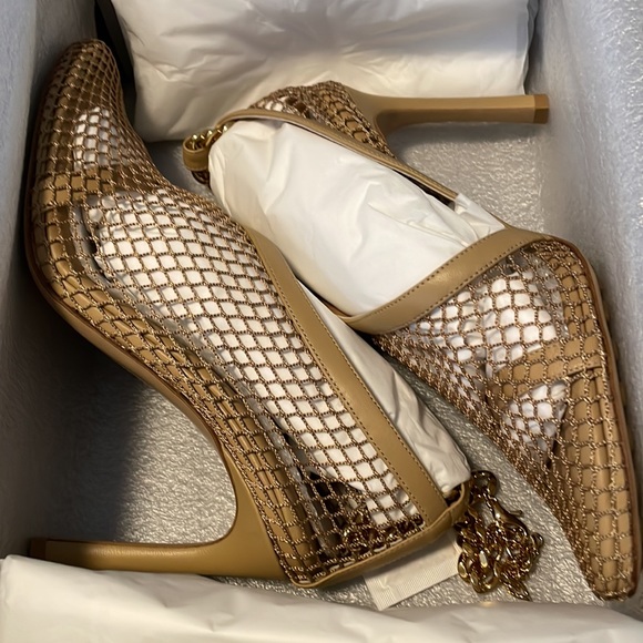 BOTTEGA VENETA Chain-embellished macramé and leather mesh pumps beige 37 - Picture 13 of 14